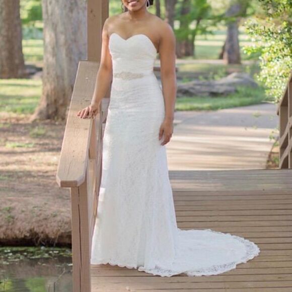 Lace Mermaid Bridal Wedding Dresses Ivory with belt - Picture 2 of 7